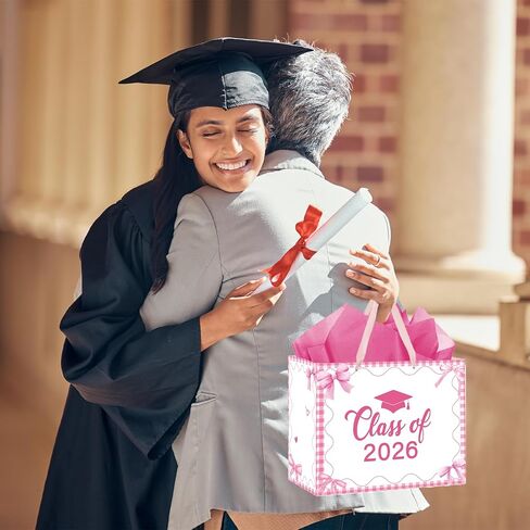 ONANNA 2026 Graduation Gift Bag with Tissue Paper and Card with Envolope for Women Girls Pink Bow Coquette Grad Gifts Wrapping Bag for Her, Girly Class of 2026 Graduation Party Supplies in Saudi Arabia