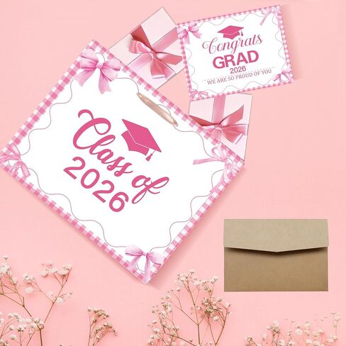 ONANNA 2026 Graduation Gift Bag with Tissue Paper and Card with Envolope for Women Girls Pink Bow Coquette Grad Gifts Wrapping Bag for Her, Girly Class of 2026 Graduation Party Supplies in Saudi Arabia