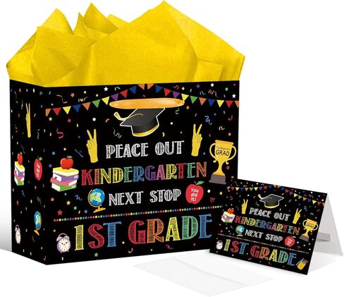 RTMISA Kindergarten Graduation Gift Bag with Tissue Paper and Card with Envolope Kinder Grad Gifts Wrapping Paper Bag for Boys Girls Colorful Kindergarten Graduation Party Favor Supplies in Saudi Arabia
