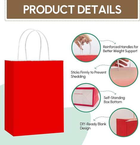 Qioxiou 60 Pack Red Gift Bags with Handles Small Size Bulk 5.91x3.15x8.27 Kraft Paper Gift Bags, Small Red Paper Sacks for Shopping, Business, Retail Merchandise Grocery, Wedding Birthday Party Favor in Kuwait