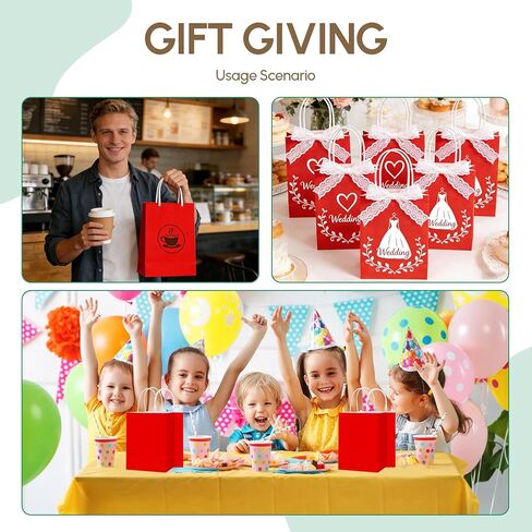Qioxiou 60 Pack Red Gift Bags with Handles Small Size Bulk 5.91x3.15x8.27 Kraft Paper Gift Bags, Small Red Paper Sacks for Shopping, Business, Retail Merchandise Grocery, Wedding Birthday Party Favor in Kuwait