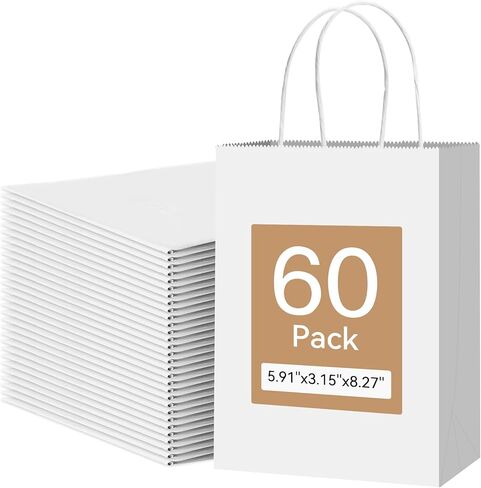 Qioxiou 60 Pack Red Gift Bags with Handles Small Size Bulk 5.91x3.15x8.27 Kraft Paper Gift Bags, Small Red Paper Sacks for Shopping, Business, Retail Merchandise Grocery, Wedding Birthday Party Favor in Kuwait