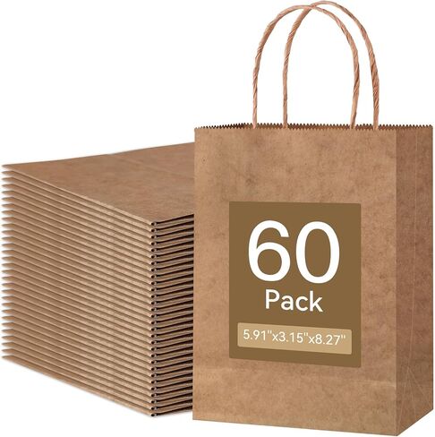 Qioxiou 60 Pack Red Gift Bags with Handles Small Size Bulk 5.91x3.15x8.27 Kraft Paper Gift Bags, Small Red Paper Sacks for Shopping, Business, Retail Merchandise Grocery, Wedding Birthday Party Favor in Kuwait