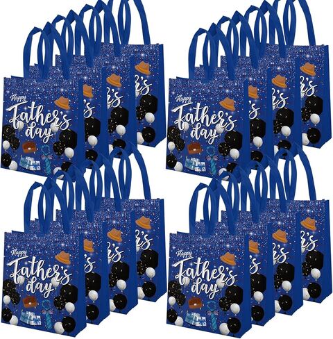 16Pcs Father's Day Party Non-Woven Bags Candy Goodie Gift Bags Reusable for Happy Fathers Day Dad Theme Party Supplies 7.8x3.1x9.8 Inches（Blue） in Saudi Arabia