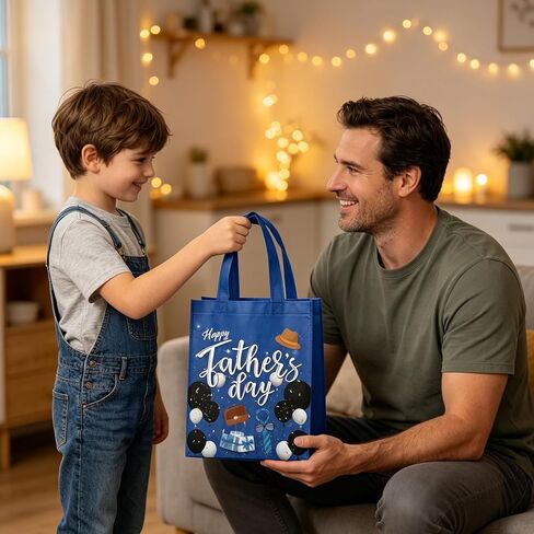 16Pcs Father's Day Party Non-Woven Bags Candy Goodie Gift Bags Reusable for Happy Fathers Day Dad Theme Party Supplies 7.8x3.1x9.8 Inches（Blue） in Saudi Arabia