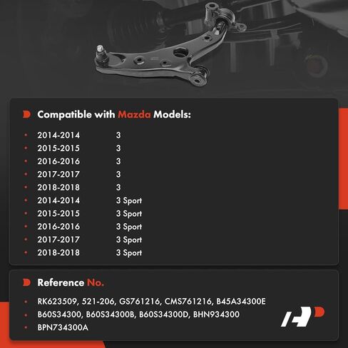 A-Premium Front Right Lower Control Arm, with Ball Joint & Bushing, Compatible with Mazda 3 2014-2018, 3 Sport 2014-2018 in Kuwait