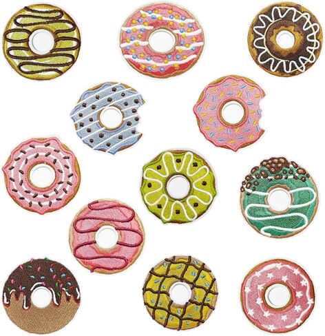 12 PCS Doughnut Iron on Patches Colorful Sweet Candy Doughnut Sew on Embroidered Applique Decorative Repair Patch for DIY Craft Accessories, Clothing Backpack Hat Shoes in Saudi Arabia
