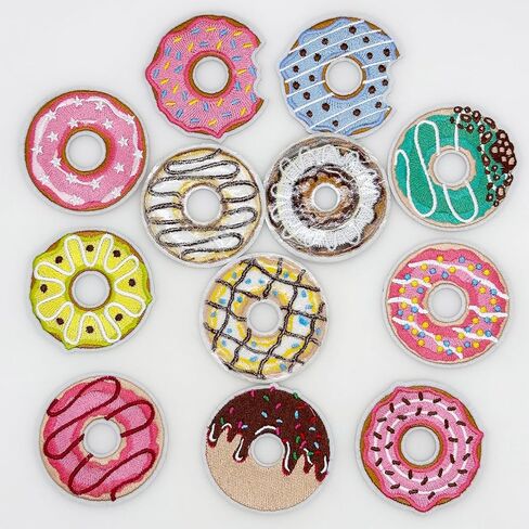 12 PCS Doughnut Iron on Patches Colorful Sweet Candy Doughnut Sew on Embroidered Applique Decorative Repair Patch for DIY Craft Accessories, Clothing Backpack Hat Shoes in Saudi Arabia