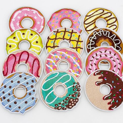 12 PCS Doughnut Iron on Patches Colorful Sweet Candy Doughnut Sew on Embroidered Applique Decorative Repair Patch for DIY Craft Accessories, Clothing Backpack Hat Shoes in Saudi Arabia