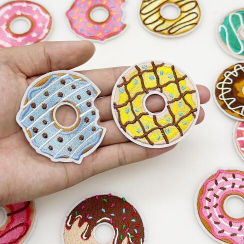12 PCS Doughnut Iron on Patches Colorful Sweet Candy Doughnut Sew on Embroidered Applique Decorative Repair Patch for DIY Craft Accessories, Clothing Backpack Hat Shoes in Saudi Arabia