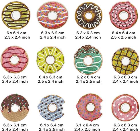12 PCS Doughnut Iron on Patches Colorful Sweet Candy Doughnut Sew on Embroidered Applique Decorative Repair Patch for DIY Craft Accessories, Clothing Backpack Hat Shoes in Saudi Arabia