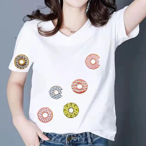 12 PCS Doughnut Iron on Patches Colorful Sweet Candy Doughnut Sew on Embroidered Applique Decorative Repair Patch for DIY Craft Accessories, Clothing Backpack Hat Shoes in Saudi Arabia