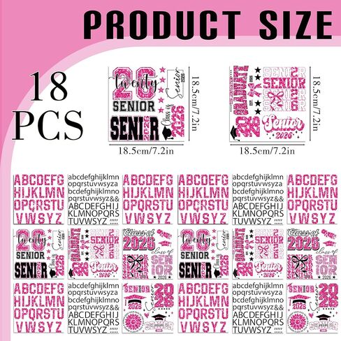Dazoratix Graduation Sash Class of 2026-18 Sheets Stole Sashes Decorations DIY Customize Iron on Letters Number Senior Grad Patches Heat Transfer Vinyl Stickers Custom Decals for Clothing Cap (Pink) in Kuwait