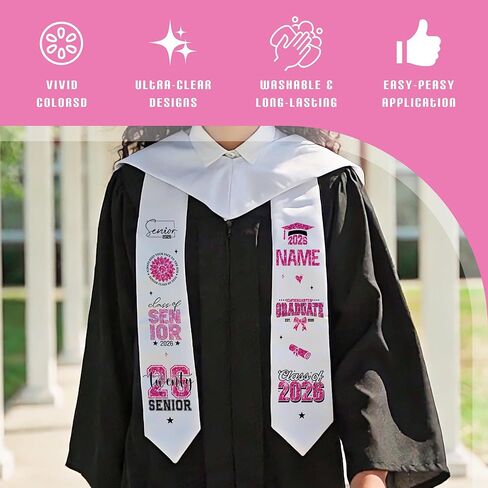 Dazoratix Graduation Sash Class of 2026-18 Sheets Stole Sashes Decorations DIY Customize Iron on Letters Number Senior Grad Patches Heat Transfer Vinyl Stickers Custom Decals for Clothing Cap (Pink) in Kuwait