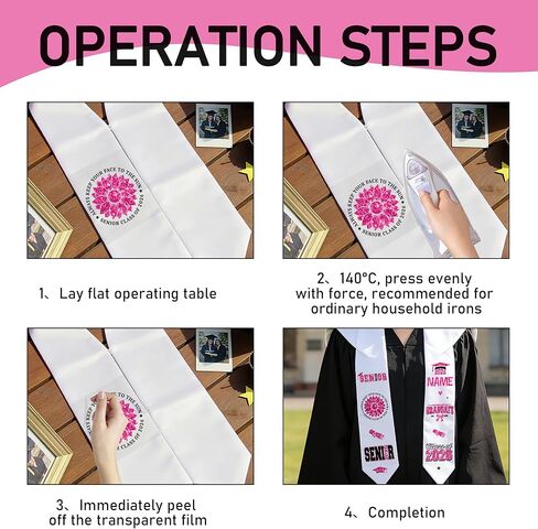 Dazoratix Graduation Sash Class of 2026-18 Sheets Stole Sashes Decorations DIY Customize Iron on Letters Number Senior Grad Patches Heat Transfer Vinyl Stickers Custom Decals for Clothing Cap (Pink) in Kuwait