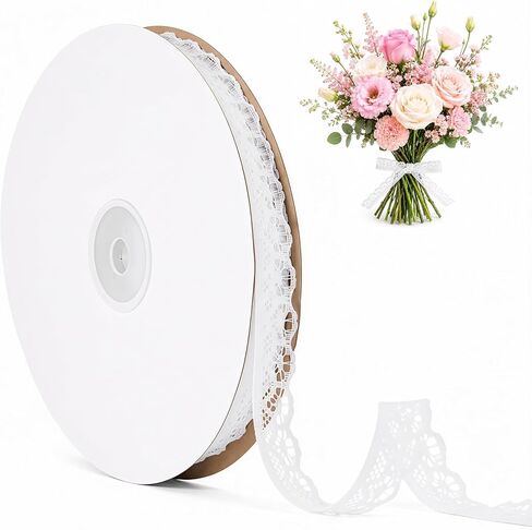 50 Yards White Lace Trim Ribbon Roll, Vintage Crochet Lace for Gift Wrapping, Sewing & Craft Projects, Bridal Wedding Decor, Dress Embellishment, Floral DIY & Party Decorations (Width 0.59 Inch) in Saudi Arabia