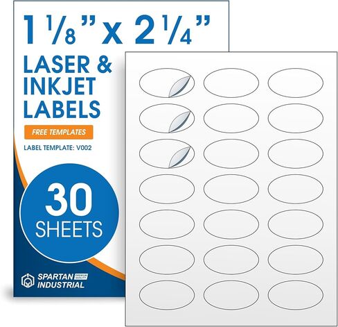 1 1/8" X 2 1/4" Oval Printable Labels for Inkjet and Laser Printers - 30 Sheets, 630 Total Custom Stickers for Product Labeling, Business Logos, Packaging Stickers - Spartan Industrial Template V002 in Kuwait