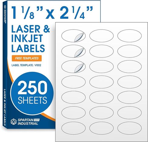 1 1/8" X 2 1/4" Oval Printable Labels for Inkjet and Laser Printers - 30 Sheets, 630 Total Custom Stickers for Product Labeling, Business Logos, Packaging Stickers - Spartan Industrial Template V002 in Kuwait