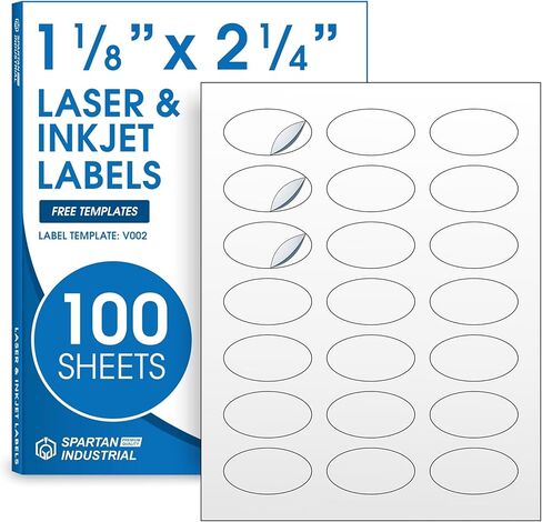 1 1/8" X 2 1/4" Oval Printable Labels for Inkjet and Laser Printers - 30 Sheets, 630 Total Custom Stickers for Product Labeling, Business Logos, Packaging Stickers - Spartan Industrial Template V002 in Kuwait
