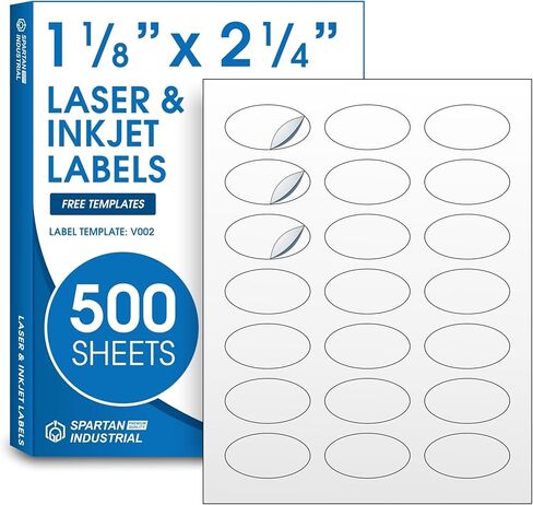 1 1/8" X 2 1/4" Oval Printable Labels for Inkjet and Laser Printers - 30 Sheets, 630 Total Custom Stickers for Product Labeling, Business Logos, Packaging Stickers - Spartan Industrial Template V002 in Kuwait