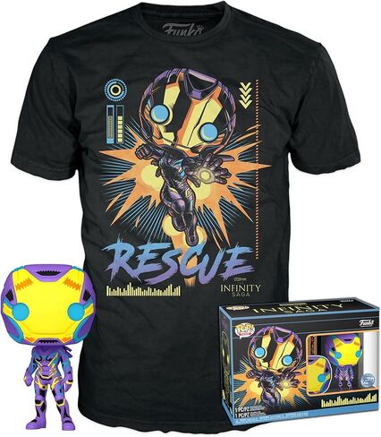 Funko Pop! & Tee: Marvel Blacklight - Rescue - Extra Large - (XL) - T-Shirt - Clothes with Collectable Vinyl Figure - Gift Idea - Toys and Short Sleeve Top for Adults Unisex Men and Women in Kuwait