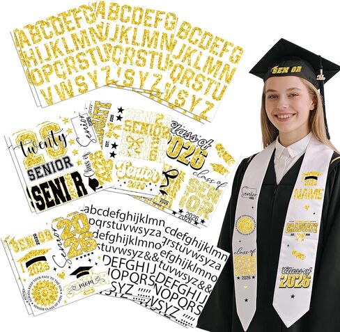 Dazoratix Graduation Sash Class of 2026-18 Sheets Stole Sashes Decorations DIY Customize Iron on Letters Number Senior Grad Patches Heat Transfer Vinyl Stickers Custom Decals for Clothing Cap (Pink) in Kuwait