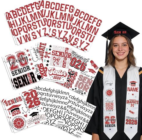 Dazoratix Graduation Sash Class of 2026-18 Sheets Stole Sashes Decorations DIY Customize Iron on Letters Number Senior Grad Patches Heat Transfer Vinyl Stickers Custom Decals for Clothing Cap (Pink) in Kuwait
