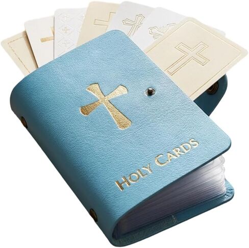 Catholic Genuine Holy Card Holder with 54 Prayer Cards, Faux Leather Pocket Prayer Card Organizer with Snap Closure for Religious Cards Memorial Cards (Red) in Saudi Arabia