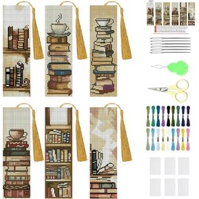 KYOQFVN 6 Pcs Book Cross Stitch Bookmark - 14CT Bookmark Cross Stitch Kit with Instructions, Needlepoint Bookmark Kit for Adult Beginners 6×20cm in Saudi Arabia