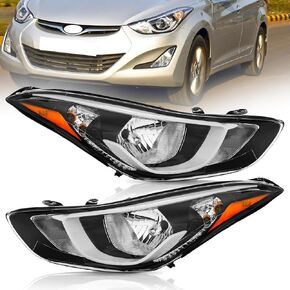 Headlight Assembly for 2014-2016 Hyundai Elantra,2014 2015 2016 Elantra Halogen Headlights Replacement Driver Passenger Side Chrome Housing Amber Reflector Clear Lens HY2502187 HY2503187(No Bulbs) in Kuwait