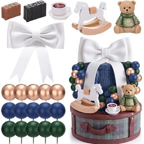 Novabright 22 Pcs Luxury Equestrian Bear Cake Topper Decoration Vintage Green and Blue Baby Shower Cake Decor for Baby Girl Shower Birthday Gender Reveal Party Supplies in Saudi Arabia