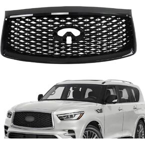 Glossy Black Front Bumper Upper Grille Compatible With Infiniti Qx80 2018-2021 Limited Luxe Premium W/camera, Black Honeycomb Hood Grill Replacement 62310-6GW0A 623106GW0A in Saudi Arabia