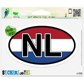 NL Netherlands Flag Oval Vinyl Car Bumper Window Sticker 5" x 3" in Kuwait