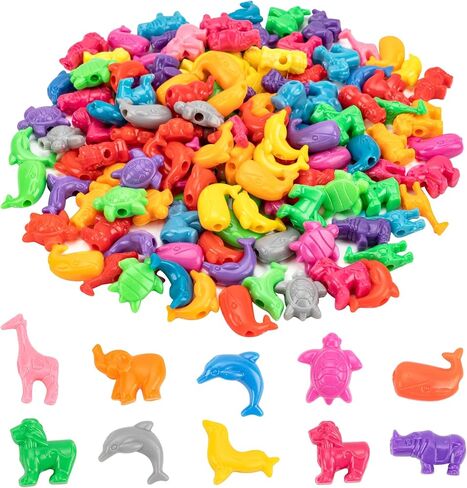 150Pcs Mixed Animal Beads, Colorful Zoo Marine Life Plastic Bead, 1 Inch Plastic Craft Pony Beads for Bracelets DIY Jewelry Making Necklace Keychains in Saudi Arabia