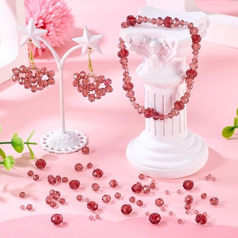 4 Strands Faceted Glass Beads Crystal 3/4/6/8mm Rondelle Transparent Glass Loose Spacer Beads for DIY Bracelet Necklace Wristband Keychain Jewelry Craft Making, Pale Violet Red in Kuwait