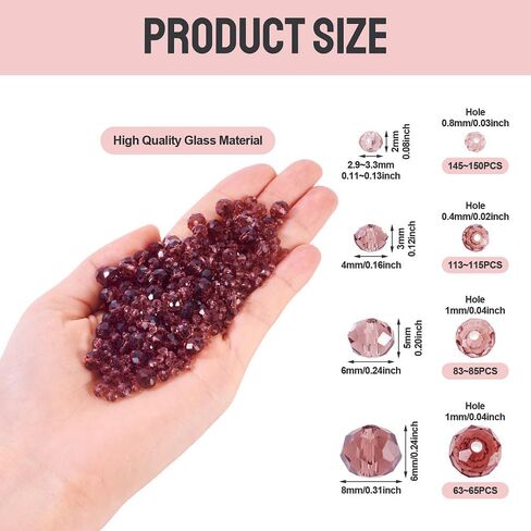 4 Strands Faceted Glass Beads Crystal 3/4/6/8mm Rondelle Transparent Glass Loose Spacer Beads for DIY Bracelet Necklace Wristband Keychain Jewelry Craft Making, Pale Violet Red in Kuwait
