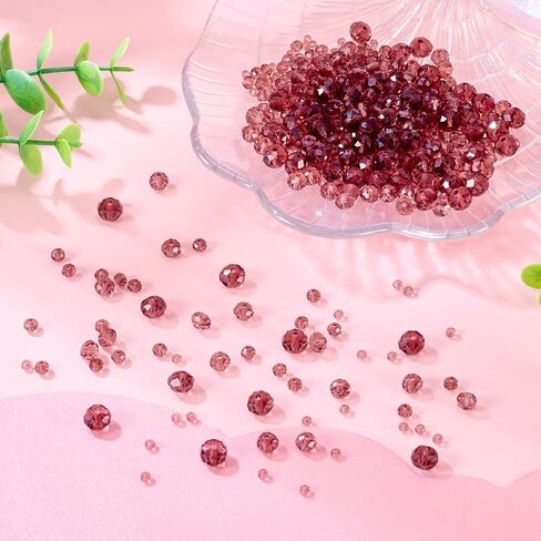 4 Strands Faceted Glass Beads Crystal 3/4/6/8mm Rondelle Transparent Glass Loose Spacer Beads for DIY Bracelet Necklace Wristband Keychain Jewelry Craft Making, Pale Violet Red in Kuwait
