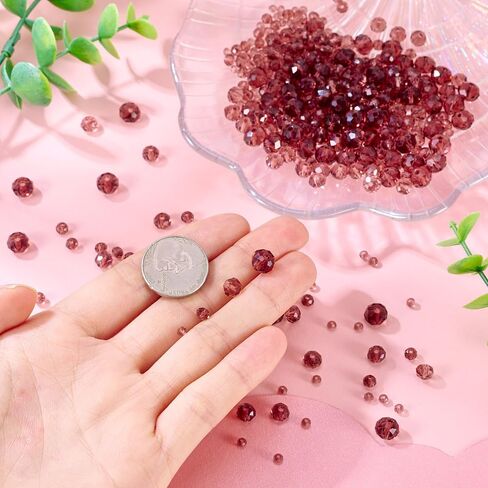 4 Strands Faceted Glass Beads Crystal 3/4/6/8mm Rondelle Transparent Glass Loose Spacer Beads for DIY Bracelet Necklace Wristband Keychain Jewelry Craft Making, Pale Violet Red in Kuwait