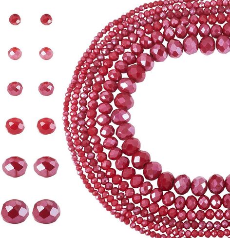 4 Strands Faceted Glass Beads Crystal 3/4/6/8mm Rondelle Transparent Glass Loose Spacer Beads for DIY Bracelet Necklace Wristband Keychain Jewelry Craft Making, Pale Violet Red in Kuwait
