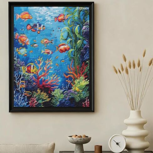 EZDNKPI Underwater Scene with Color Fish Coral DIY 11CT Stamped Cross Stitch Kits for Beginners Easy Needlepoint Embroidery Counted Cross Stitch Art Craft for Wall Decoration 12x16inch in Kuwait