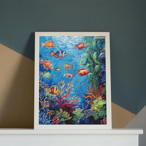 EZDNKPI Underwater Scene with Color Fish Coral DIY 11CT Stamped Cross Stitch Kits for Beginners Easy Needlepoint Embroidery Counted Cross Stitch Art Craft for Wall Decoration 12x16inch in Kuwait
