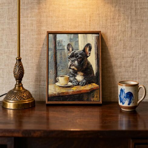 EZDNKPI DIY Cross Stitch Kit French Bulldog Sitting Near Coffee 11CT Embroidery Kit with Pattern Stamped Count by Numbers Craft Kit 12x16inch in Kuwait