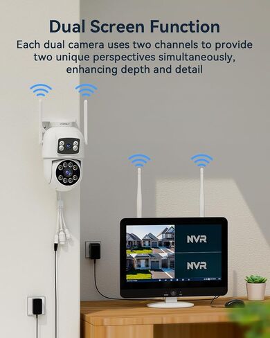 Security Camera Outdoor Wirelss, Dual Lens 2K (3MP+3MP) 355° PTZ Home Security WiFi Cameras Outside Surveillance Indoor, 2.4G WiFi, PIR Human Detection, Auto Tracking, Color Night Vision, White in Saudi Arabia