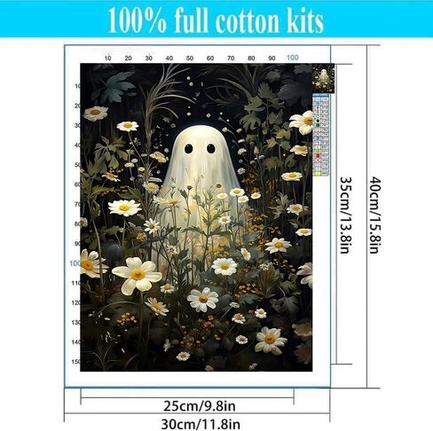Halloween Stamped Cross Stitch Kits for Beginners Adults - Ghosts and Flowers Counted Cross Stitch Kits Needlepoint Cross-Stitch Patterns Dimensions Needlecrafts Embroidery Kits Arts and Crafts in Saudi Arabia