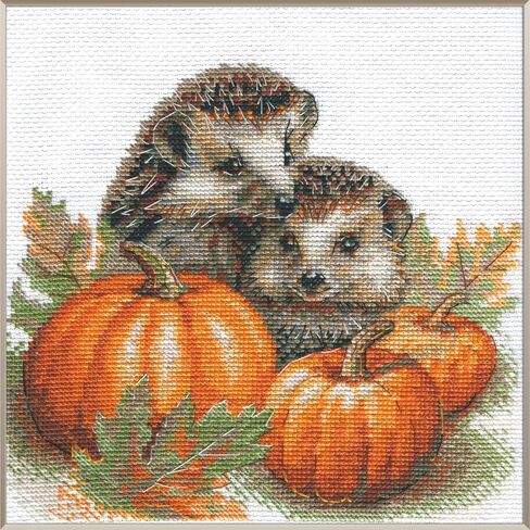 Aine - Hedgehogs in the Harvest A1021, Autumn Cross Stitch Kits 7¾"x7¾, Fall Cross Stitch Kits for Beginners & Advanced, Animals Crossstitching Kit Adult, Halloween Embroidery Counted Stitching Kit in Saudi Arabia