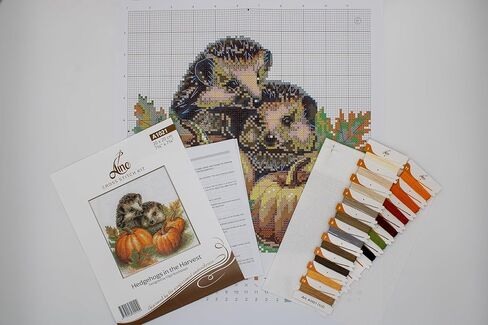 Aine - Hedgehogs in the Harvest A1021, Autumn Cross Stitch Kits 7¾"x7¾, Fall Cross Stitch Kits for Beginners & Advanced, Animals Crossstitching Kit Adult, Halloween Embroidery Counted Stitching Kit in Saudi Arabia