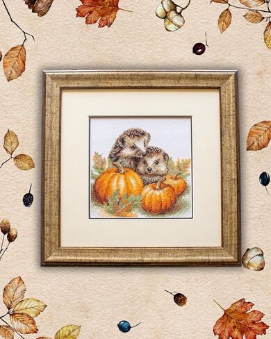 Aine - Hedgehogs in the Harvest A1021, Autumn Cross Stitch Kits 7¾"x7¾, Fall Cross Stitch Kits for Beginners & Advanced, Animals Crossstitching Kit Adult, Halloween Embroidery Counted Stitching Kit in Saudi Arabia