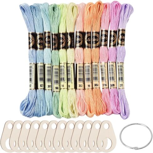 12 Skeins Candy Color Embroidery Floss Variegated Colorful Friendship Bracelet String Polyester Cross Stitch Yarn Thread Bulk with Organizer and Rings for Hand Sewing Craft Bracelets Making in Kuwait