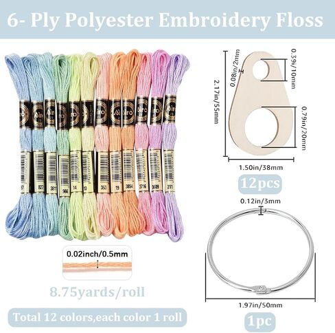 12 Skeins Candy Color Embroidery Floss Variegated Colorful Friendship Bracelet String Polyester Cross Stitch Yarn Thread Bulk with Organizer and Rings for Hand Sewing Craft Bracelets Making in Kuwait