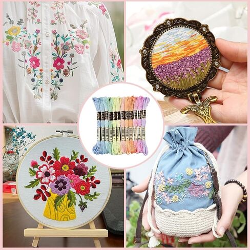 12 Skeins Candy Color Embroidery Floss Variegated Colorful Friendship Bracelet String Polyester Cross Stitch Yarn Thread Bulk with Organizer and Rings for Hand Sewing Craft Bracelets Making in Kuwait
